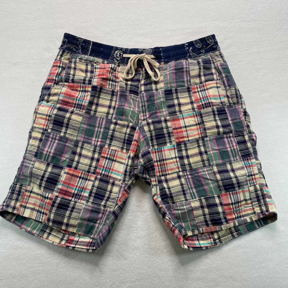 Denim & Supply Ralph Lauren Shorts Mens Large Multi Plaid Patchwork Bandana - Picture 1 of 7